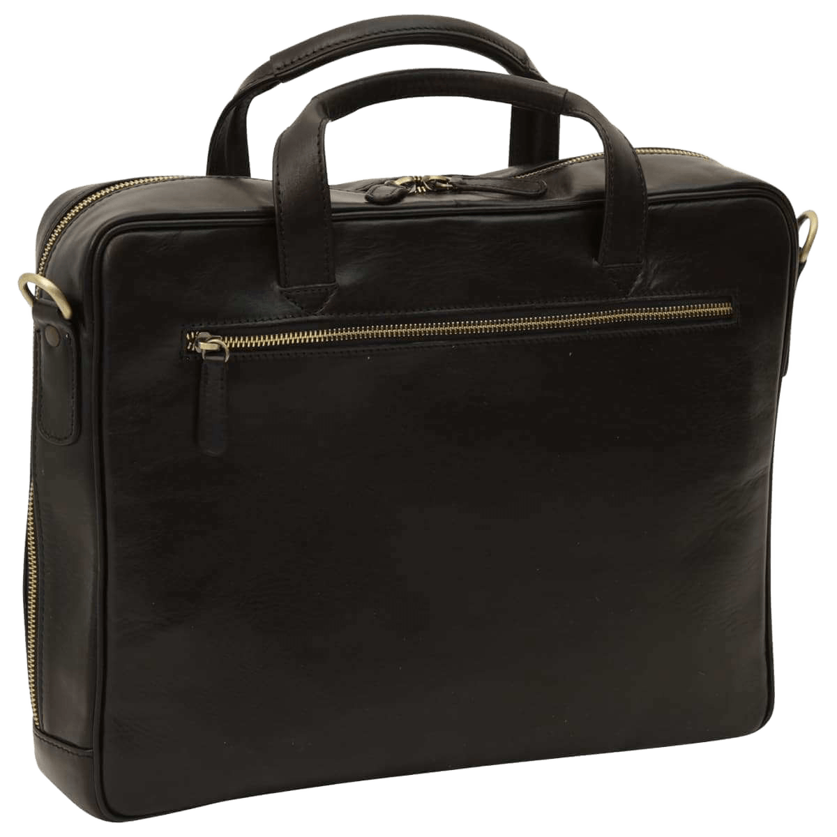 Borsa in pelle nera con manici imbottiti e zip centrale