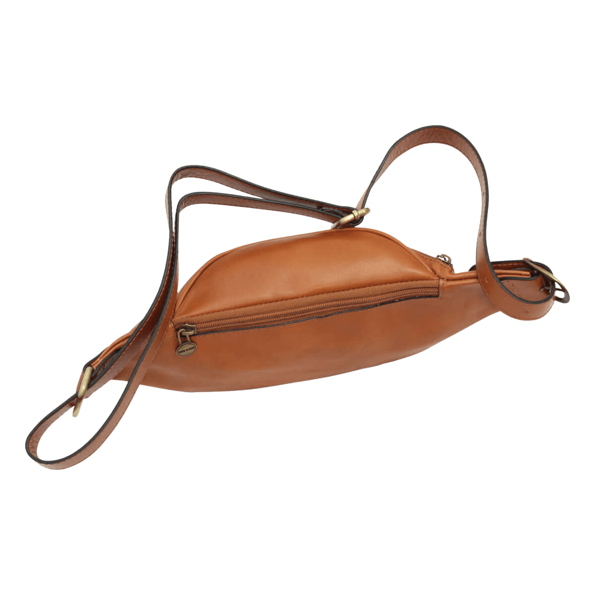 Marsupio in pelle marrone con tracolla e chiusura a zip