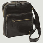 Borsa messenger in pelle nera piccola con chiusura zip e tracolla regolabile