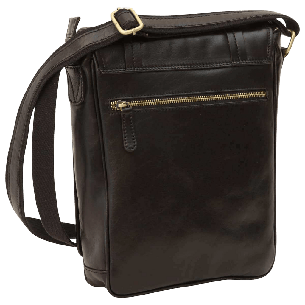 Borsa messenger in pelle nera con tasca frontale con zip e tracolla
