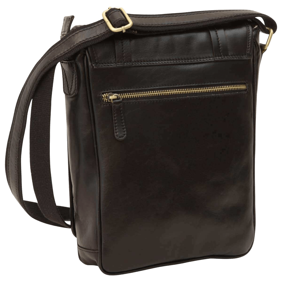 Borsa messenger in pelle nera con tasca frontale con zip e tracolla