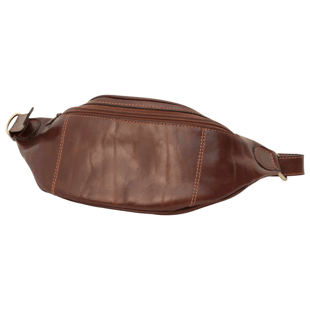 Marsupio in pelle marrone con zip e tracolla regolabile