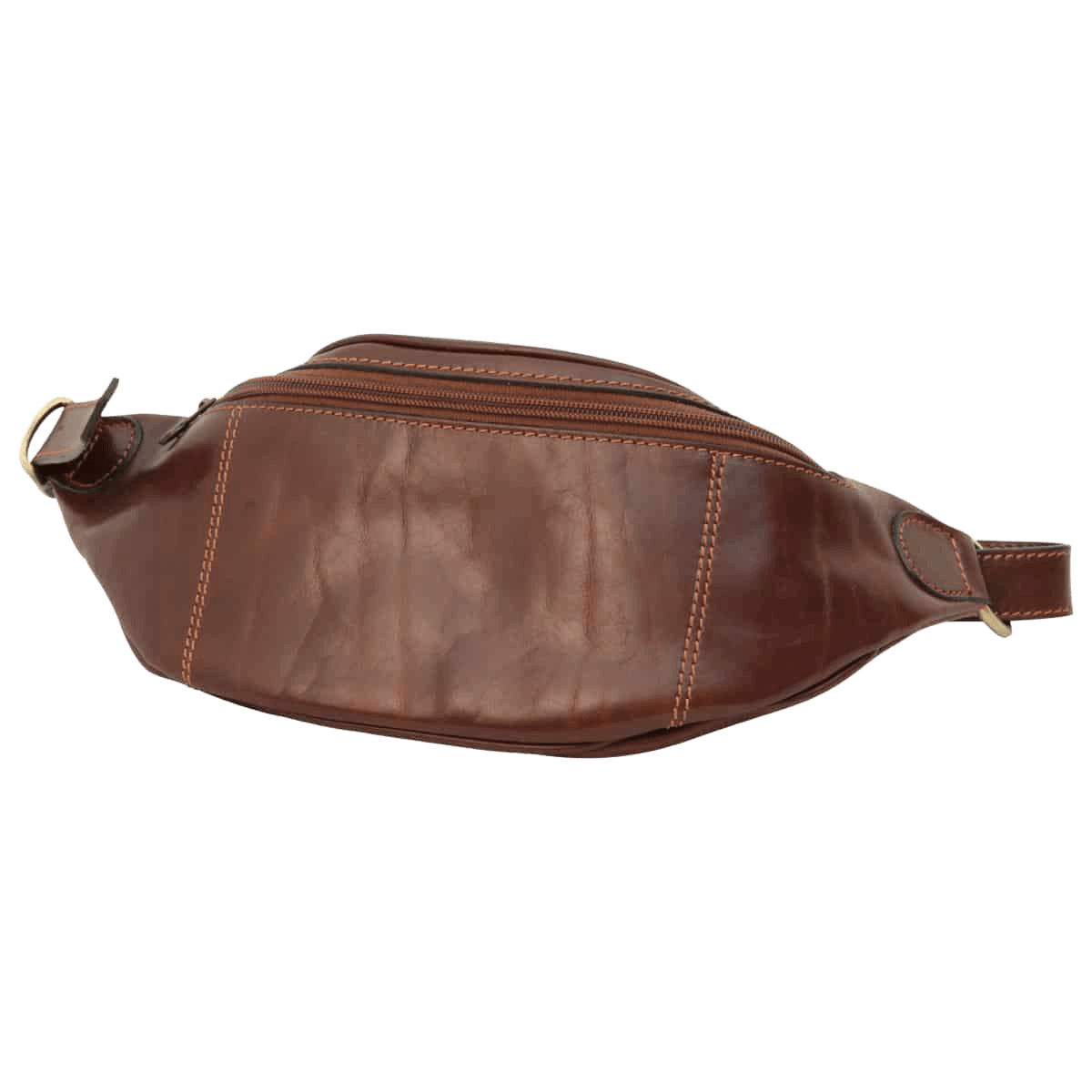 Marsupio in pelle marrone con zip e tracolla regolabile