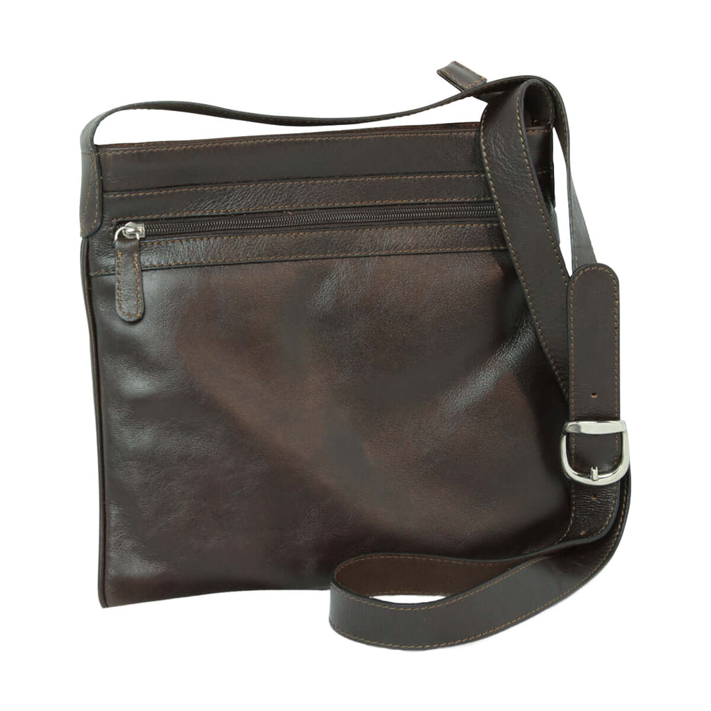 Borsa a tracolla in pelle tmoro verde scuro con zip e tracolla