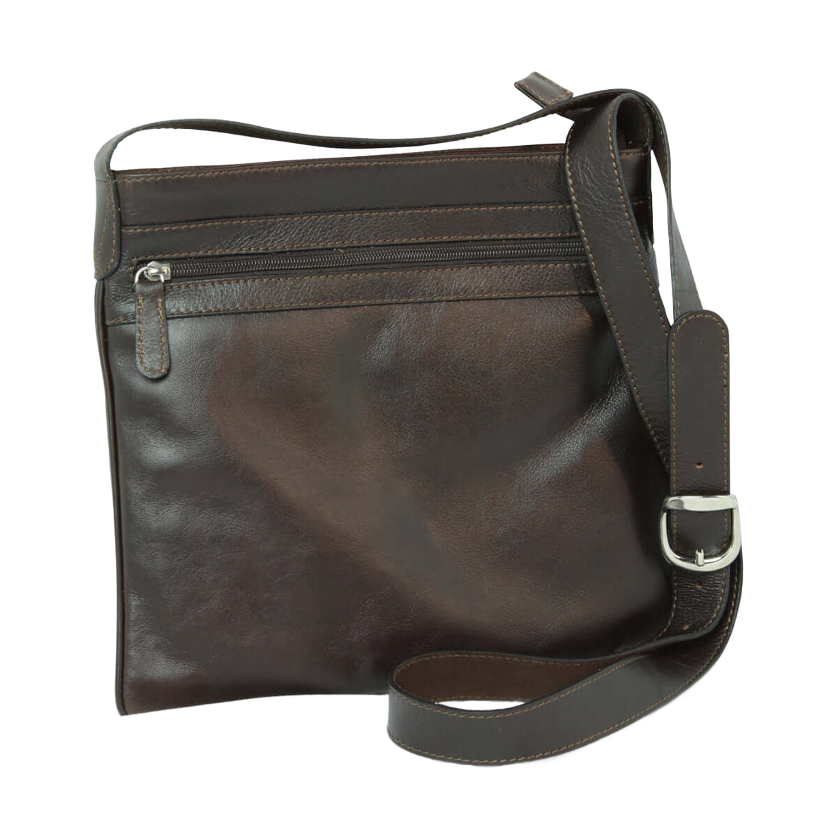 Borsa a tracolla in pelle tmoro verde scuro con zip e tracolla