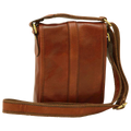 Borsa uomo in pelle marrone con tracolla e cuciture verticali, zip frontale