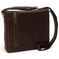 Borsa messenger in pelle marrone scuro con tracolla e zip centrale
