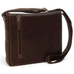 Borsa messenger in pelle marrone scuro con tracolla e zip centrale