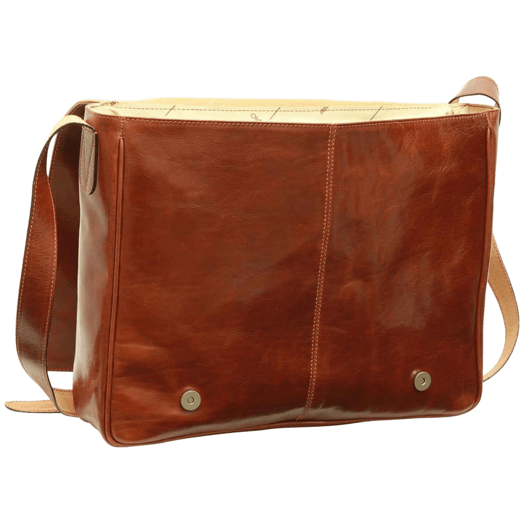 Borsa messenger in pelle marrone Old Angler con chiusura a bottoni e tracolla