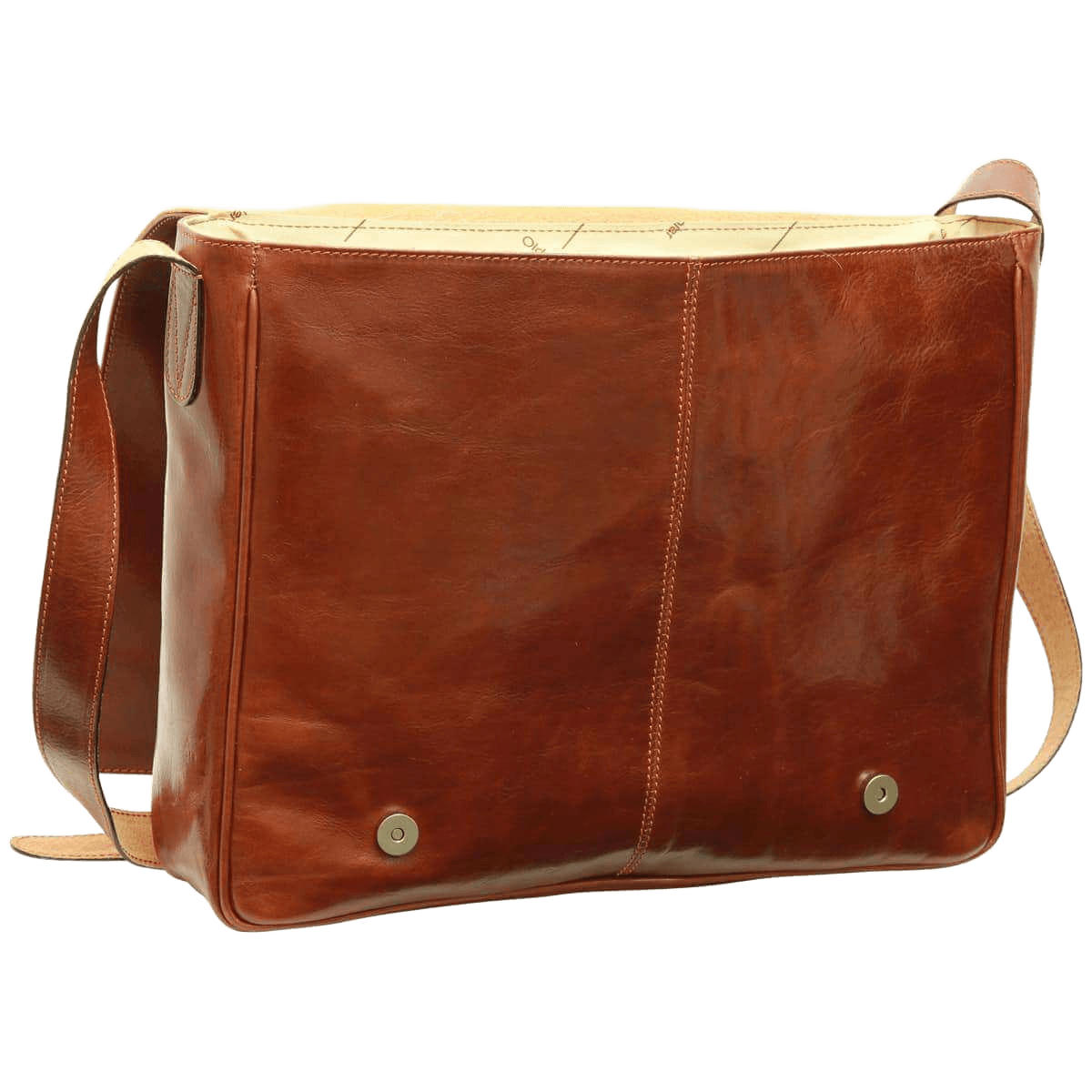 Borsa messenger in pelle marrone Old Angler con chiusura a bottoni e tracolla