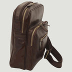 Borsa messenger piccola in pelle marrone scuro con doppia tasca con zip