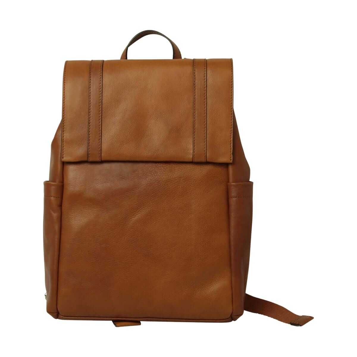 Zaino in pelle marrone per laptop con pattina frontale e spallacci regolabili
