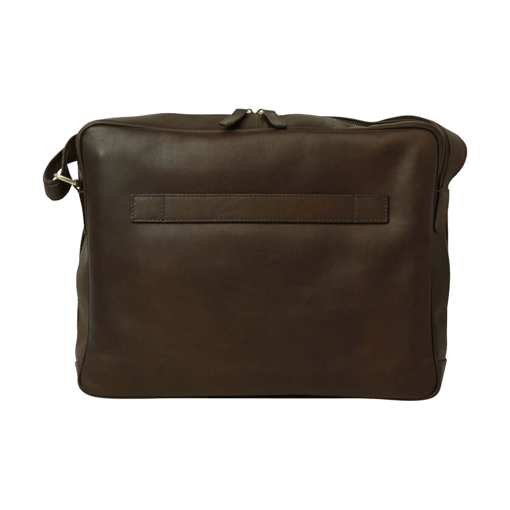 Borsa messenger in pelle marrone scuro grande con patta frontale e tracolla