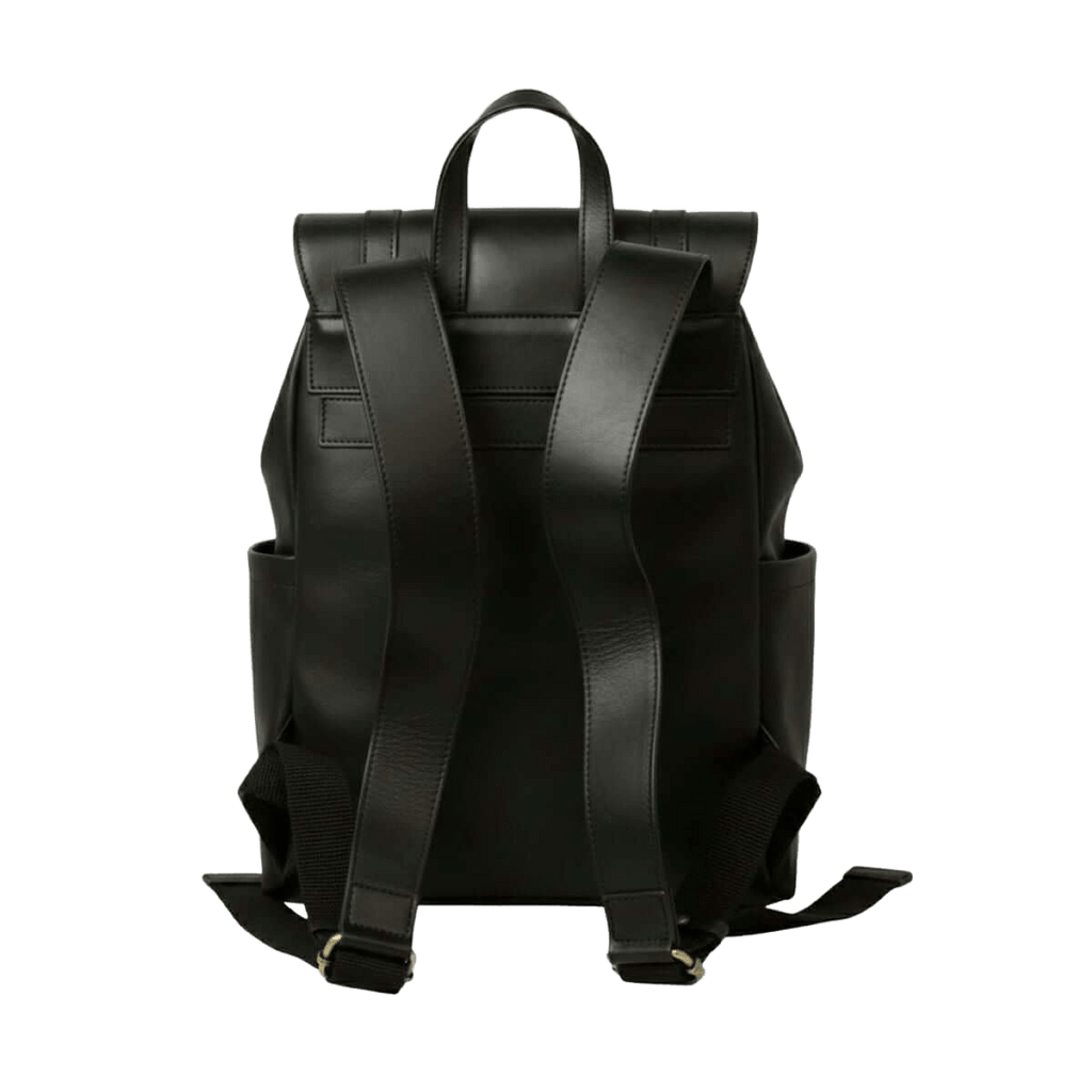 Zaino in pelle nero per laptop con spallacci imbottiti e fascia trolley