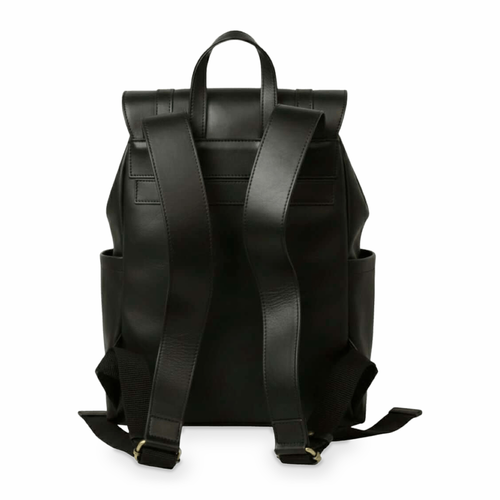 Zaino in pelle nero per laptop con spallacci imbottiti e fascia trolley