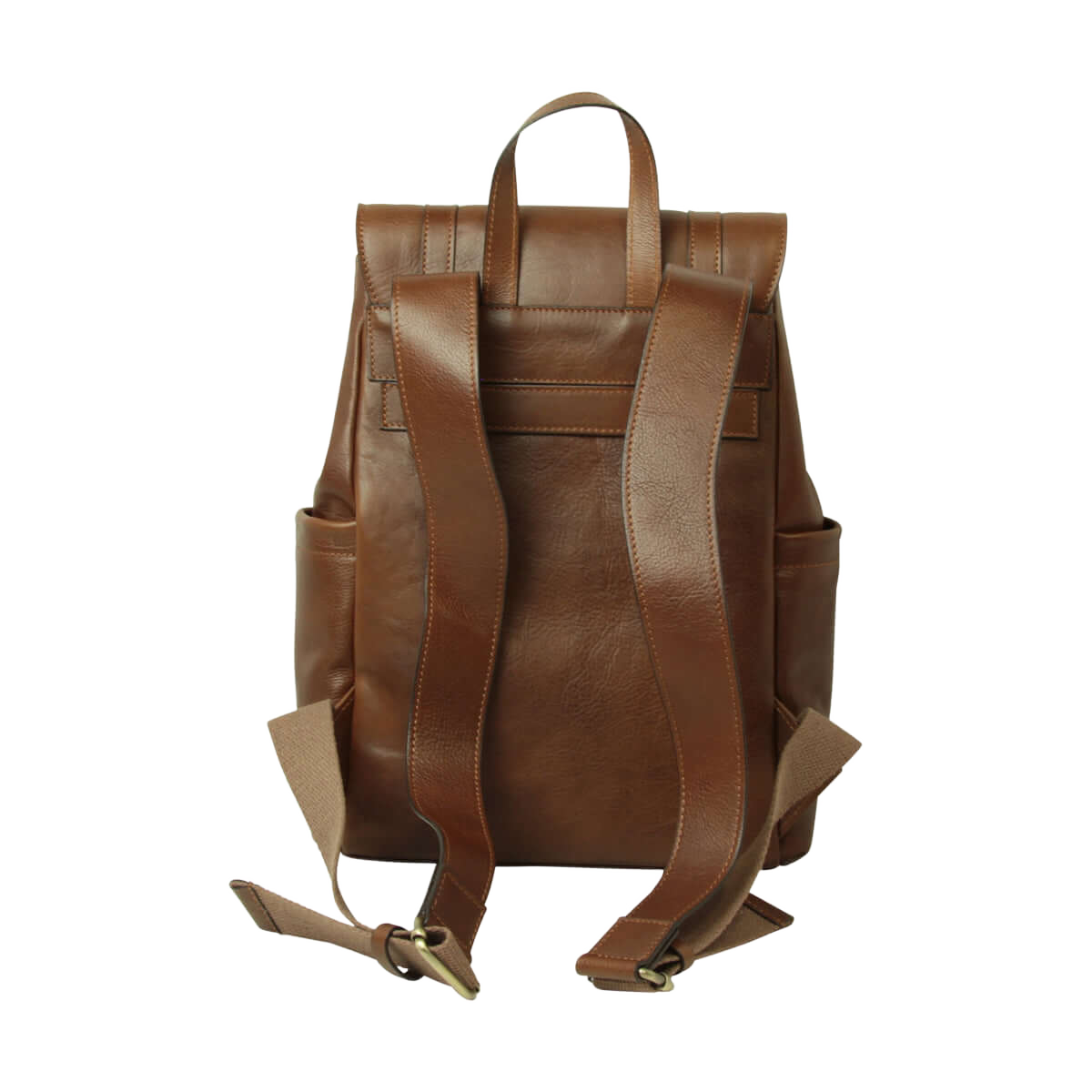 Zaino in pelle castagna per laptop con fascia trolley e spallacci regolabili