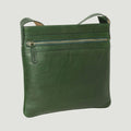 Borsa a tracolla in pelle verde con tasca frontale con zip