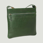 Borsa a tracolla in pelle verde con tasca frontale con zip