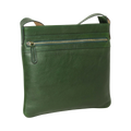 Borsa a tracolla verde con zip orizzontale e tasca frontale