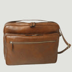 Borsa messenger in pelle marrone con doppia chiusura a zip e tracolla regolabile