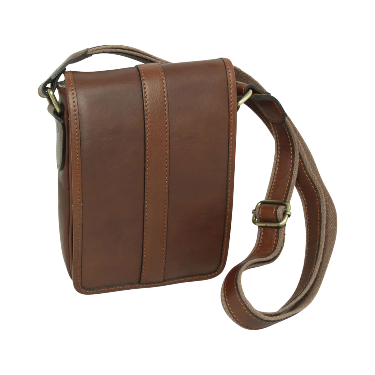 Borsa tracolla uomo in pelle castagna con pannelli rigidi e tracolla regolabile