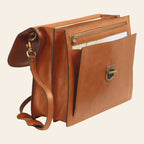 Borsa in pelle marrone da uomo con tracolla e doppie tasche con zip