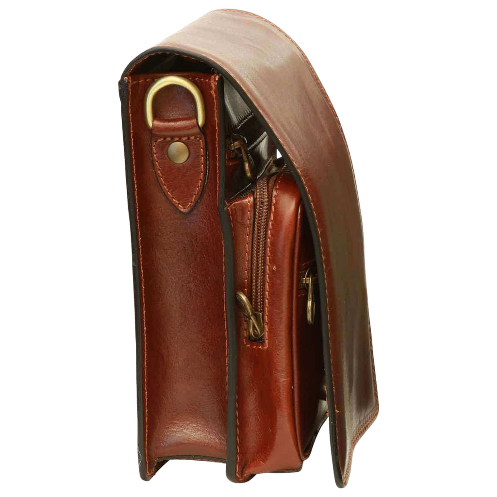 Borsello in pelle marrone laterale con tasca interna e zip