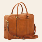 Cartella in pelle arancione Old Angler, due manici e chiusura con zip dorata