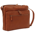 Borsa in pelle marrone con tasca frontale a zip e tracolla regolabile