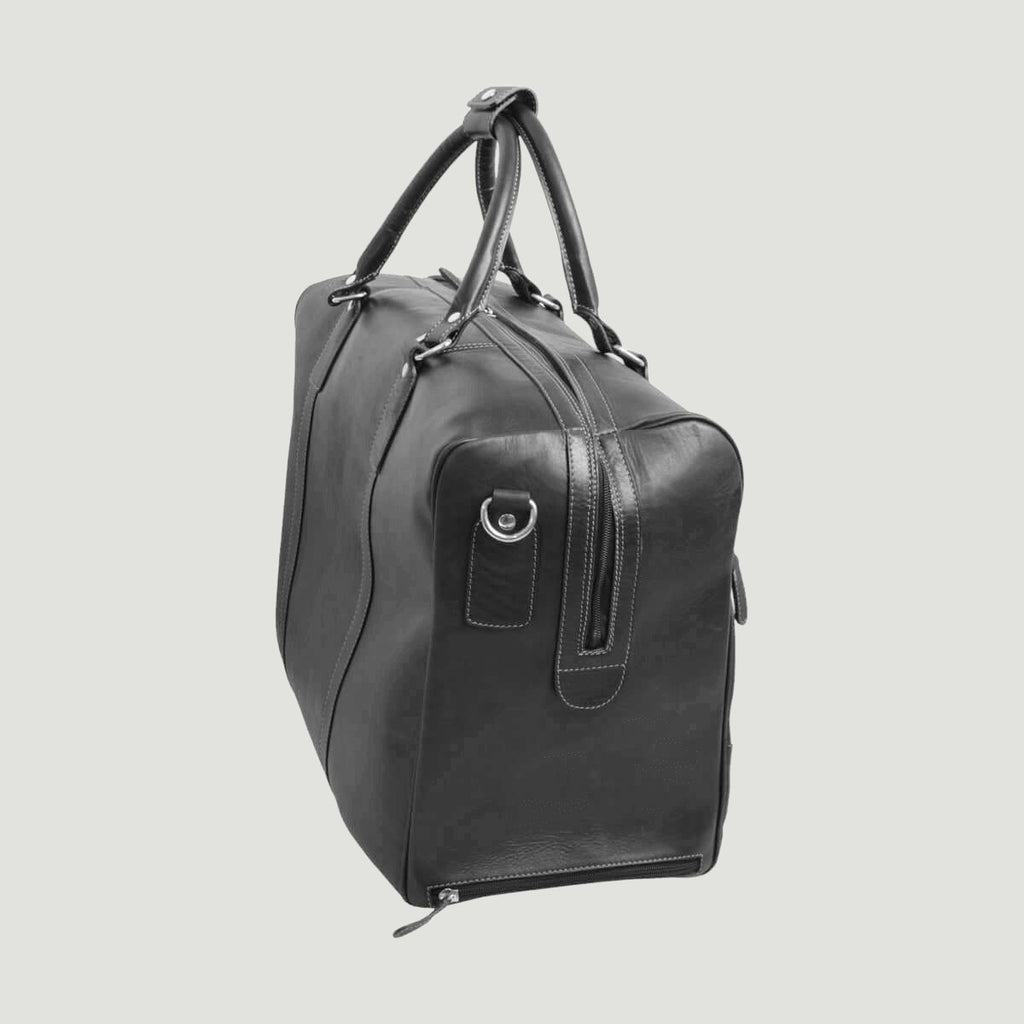 Borsone nero in pelle pieno fiore con tracolla estraibile e tasca frontale con zip