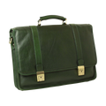 Cartella in pelle verde con maniglie e chiusura con fibbie dorate