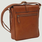 Borsa messenger in pelle marrone con zip frontale e tracolla