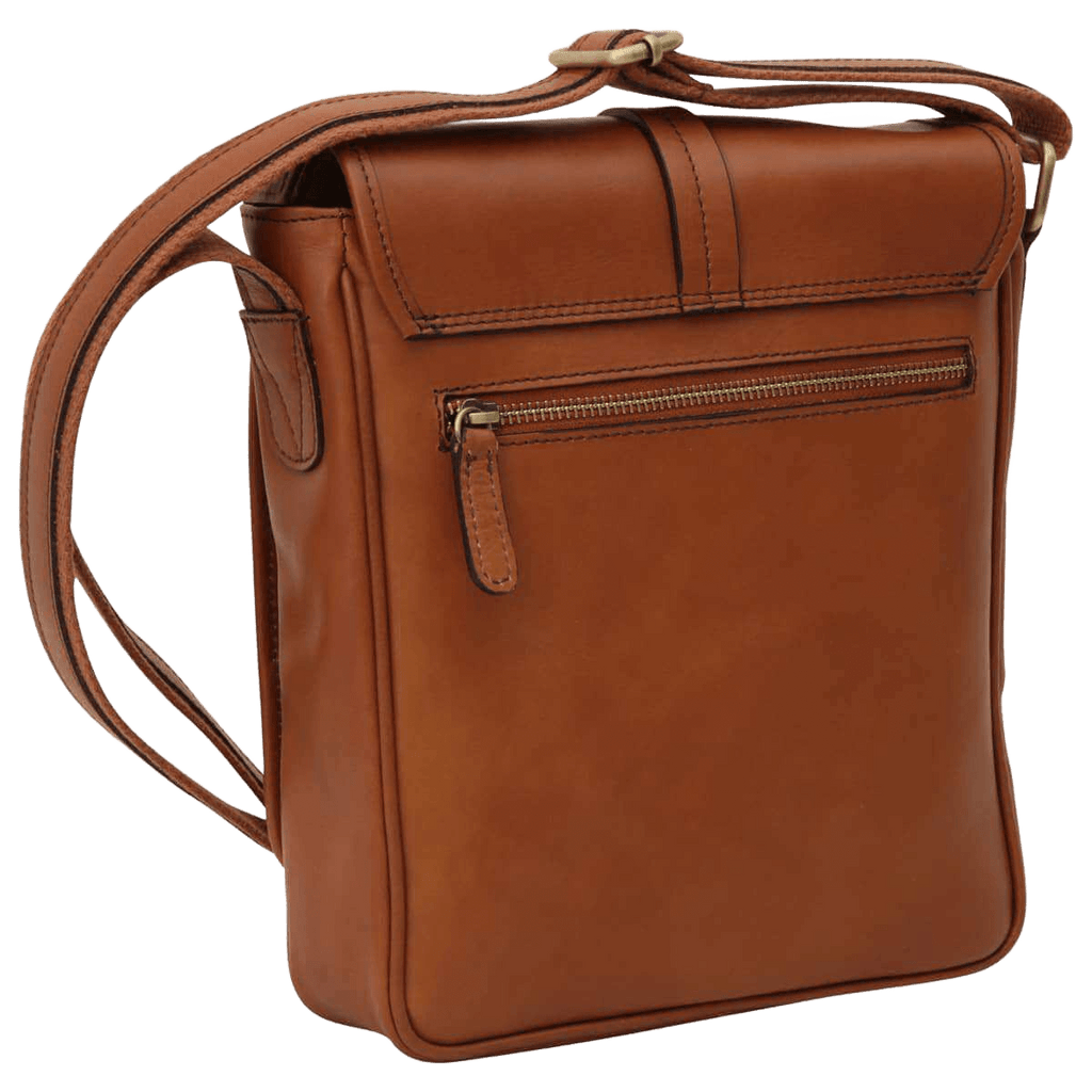Borsa messenger marrone con tasca anteriore e zip, tracolla e maniglia
