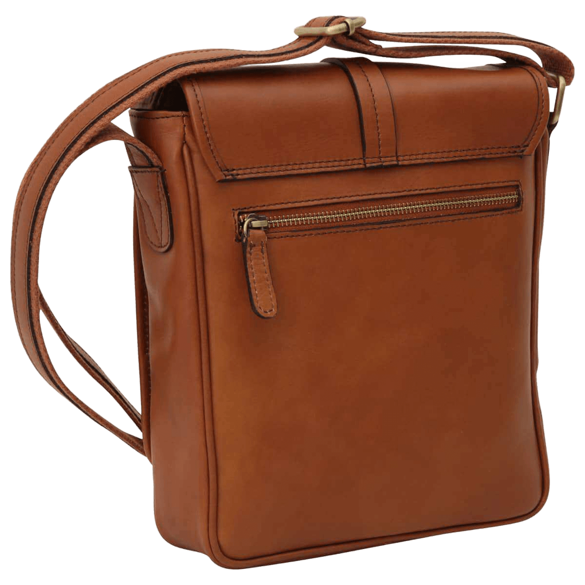 Borsa messenger marrone con tasca anteriore e zip, tracolla e maniglia