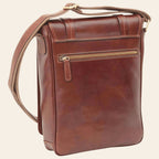 Borsa messenger marrone con zip frontale e tasca superiore, tracolla