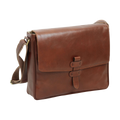 Borsa messenger in pelle marrone con pattina frontale e chiusura fibbia, tracolla