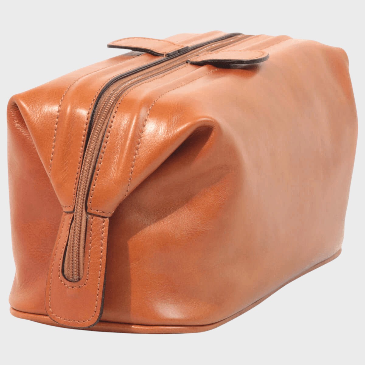 Astuccio porta cosmetici in pelle cuoio con zip lunga laterale e dettagli di cucitura