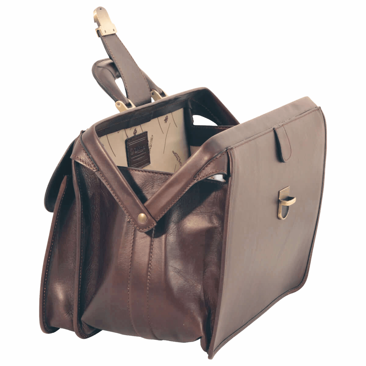 Borsa in pelle testa di moro con interno visibile e tasca frontale