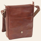 Borsa messenger marrone con chiusura magnetica tonda e tracolla laterale
