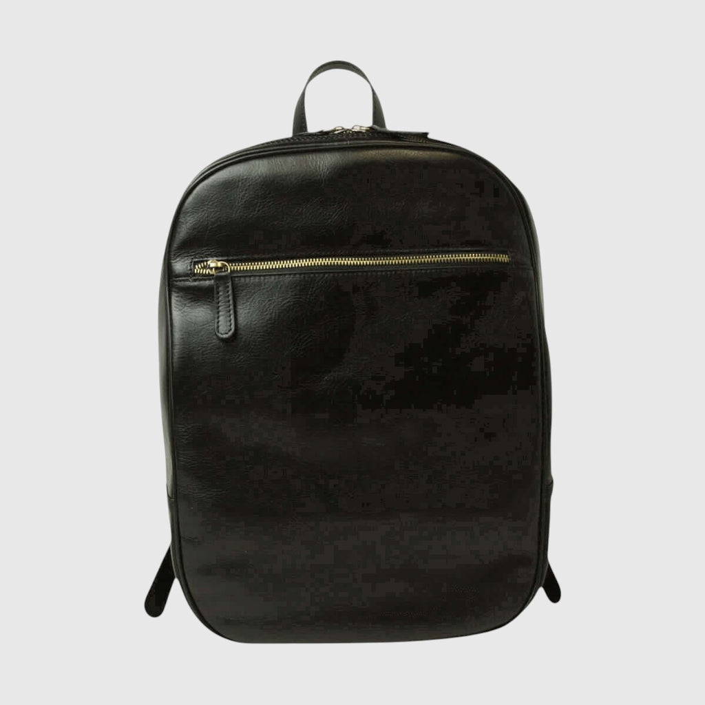 Zaino in pelle nero con tasca frontale a zip