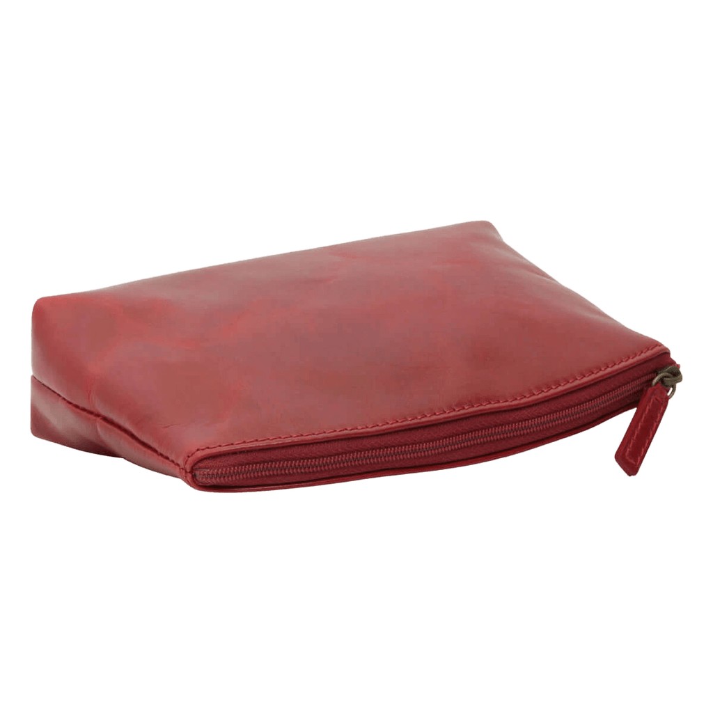 Astuccio beauty in pelle rossa con zip superiore e cuciture