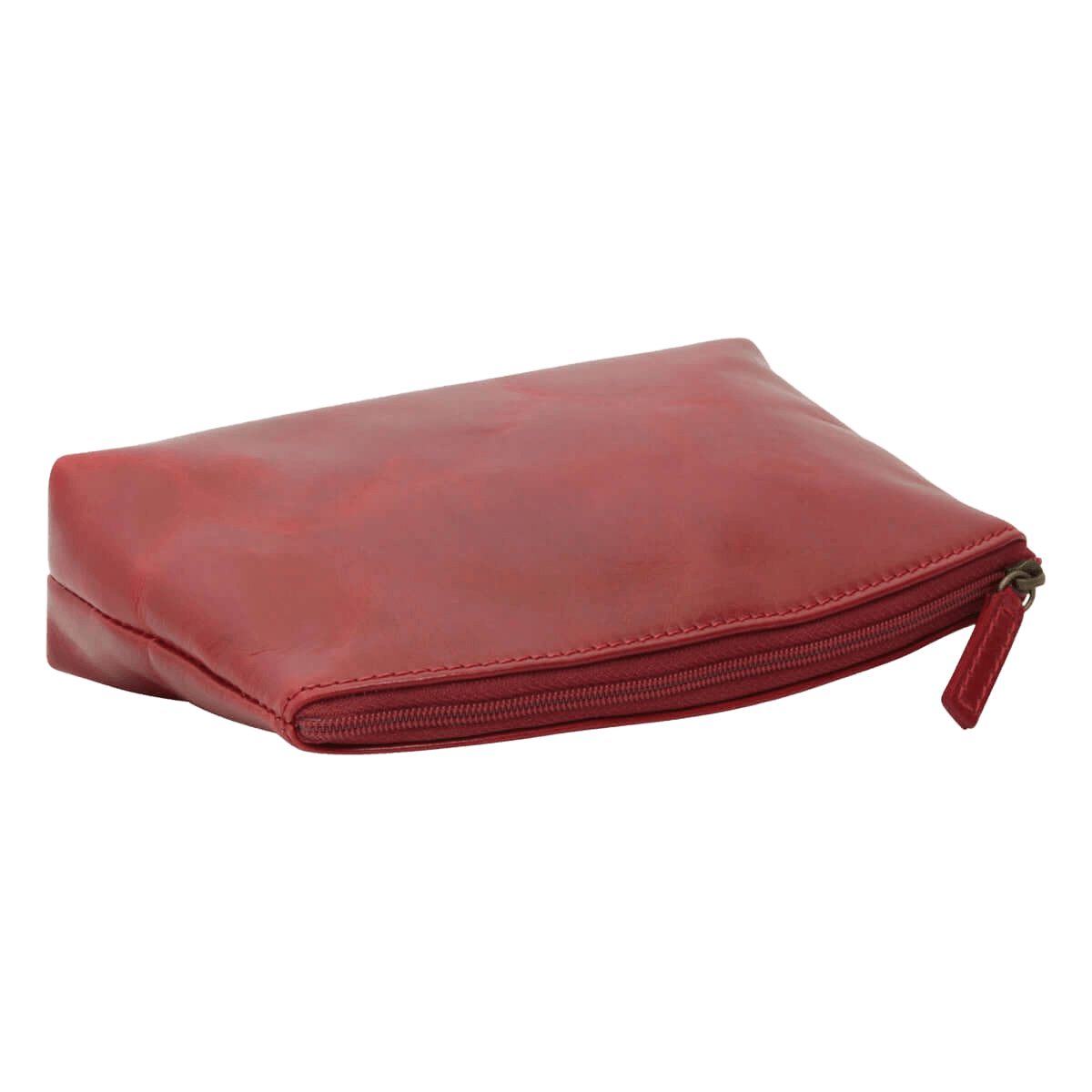 Astuccio beauty in pelle rossa con zip superiore e cuciture