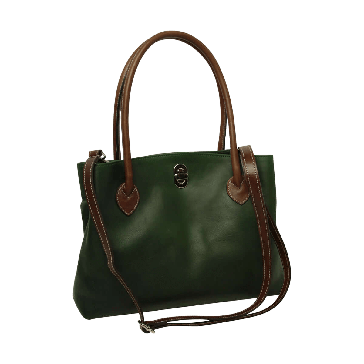 Borsa donna in pelle verde bicolore con due manici e cuciture decorative Old Angler.
