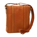 Borsa messenger in pelle color cognac con tracolla e dettagli cuciti verticali
