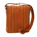 Borsa messenger in pelle conciata al vegetale cuoio, pannelli cuciti e tracolla
