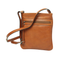 Borsa a tracolla in pelle marrone con tracolla regolabile e dettagli a righe
