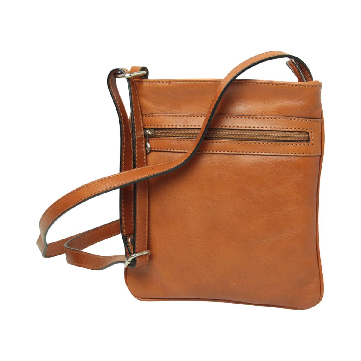 Borsa a tracolla in pelle marrone con tracolla regolabile e dettagli a righe