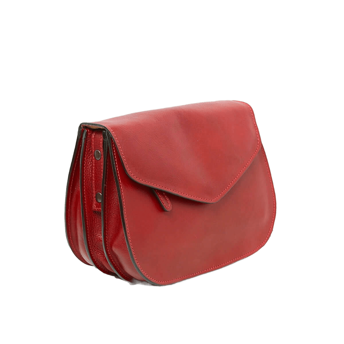 Borsa a tracolla rossa in pelle con patta e dettagli laterali con bottoni