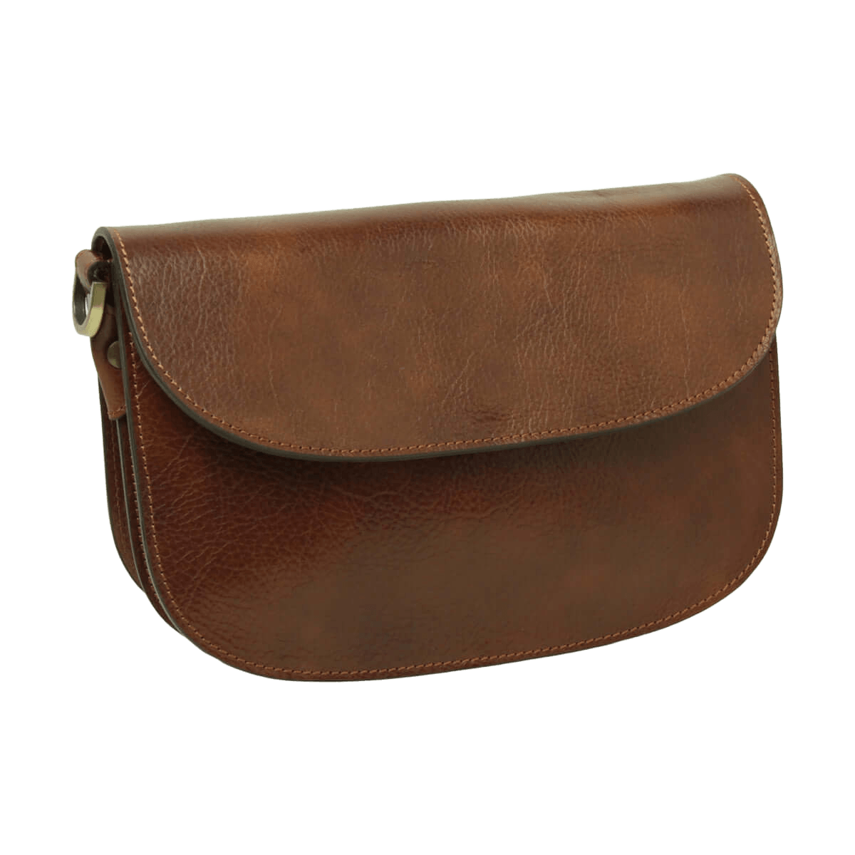 Borsa a tracolla marrone in vitello pieno fiore con patta frontale