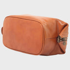 Astuccio porta cosmetici in pelle cuoio con cuciture frontali e cerniera perimetrale